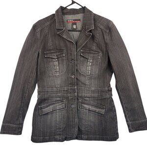 KiKit Maurice Sasson Denim Blazer Jacket M Gray Streetwear Grunge Casual Layers